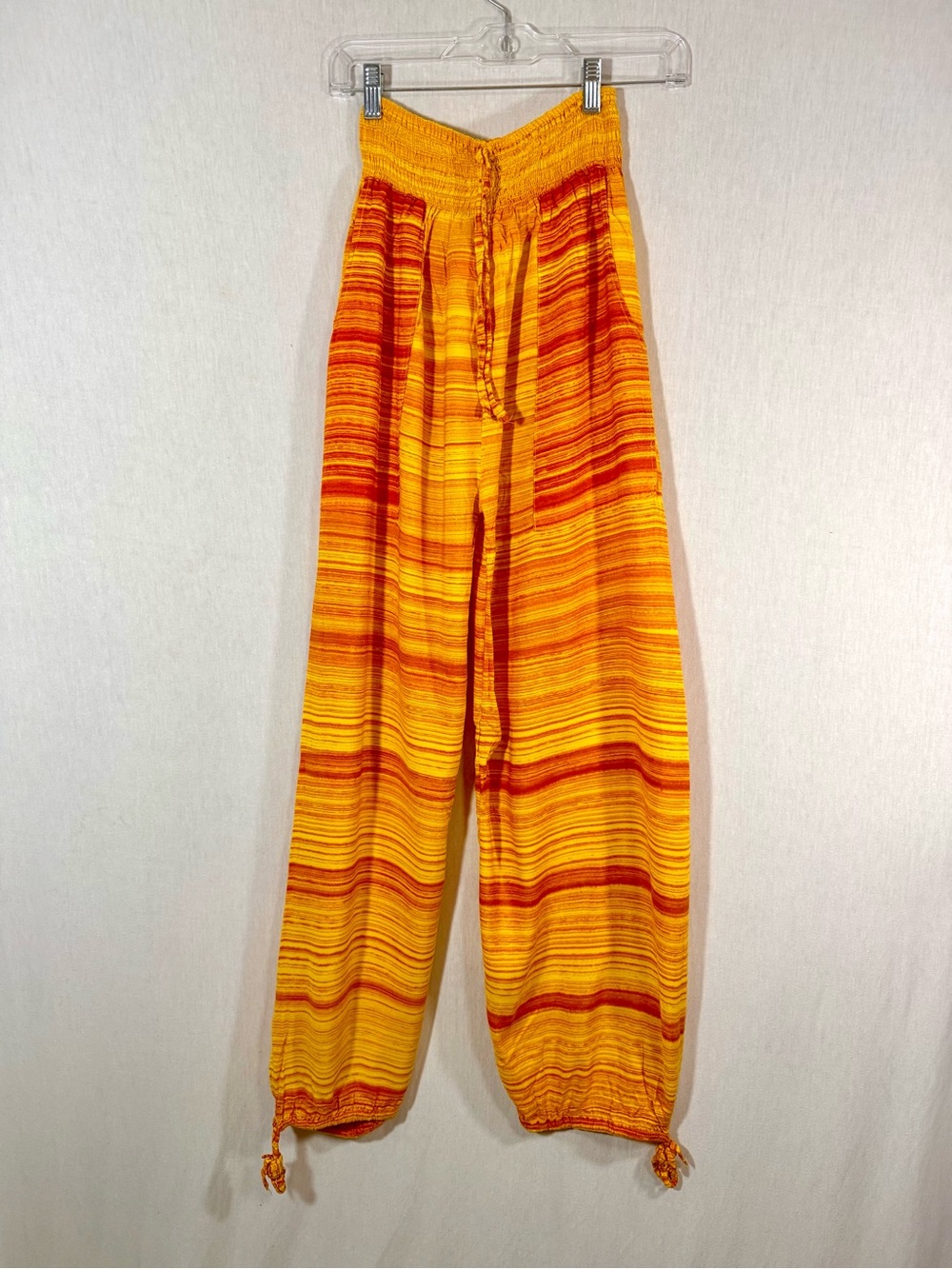 S/M boho Elastic Waist Yellow & Orange Striped pants. Harem, hippie, wide leg - Picture 1 of 3